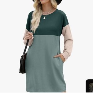 Wiholl Long Sleeve Colorblock Dress With Pockets Size Large New